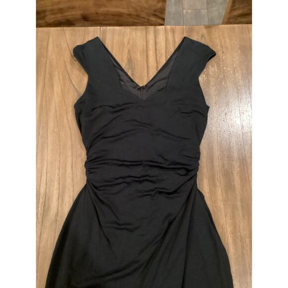 David Meister ruched waist Bodycon simple black mini Dress V Neck Sleeveless 6 - Picture 7 of 10